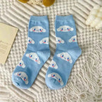 1pair Miniso Cinnamoroll Cartoon socks girl's blue combed cotton mid-tube stockings cute sanrio puppy stockings