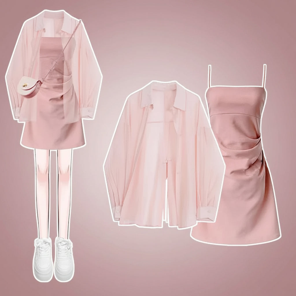 Dopamine Pink Outfit 's Korean Summer Sunscreen Shirt - Vusy Kawaii Shop