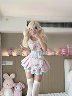 Bow Sailor Collar Lace Short Sleeved Shirt and High Slim - Vusy Kawaii Shop