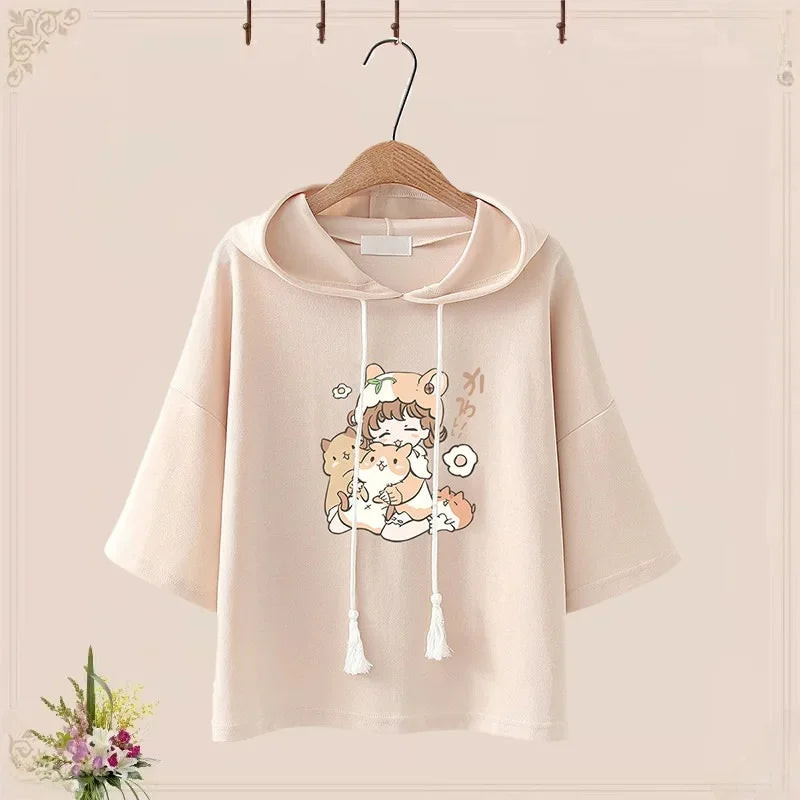 Summer Short Sleeve Sports Suit Cute Bear T-Shirt Japanese - Vusy Kawaii Shop