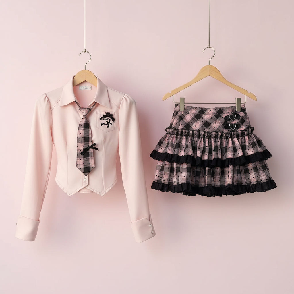 Preppy Style Turndown Collar Single Breasted Long Sleeved - Vusy Kawaii Shop