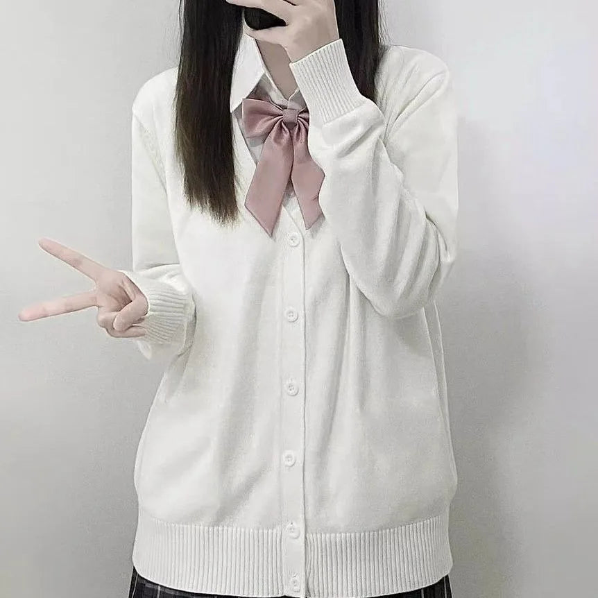 Japanese Fashion Solid Color V-Neck Knitted Sweater, NewJK - Vusy Kawaii Shop