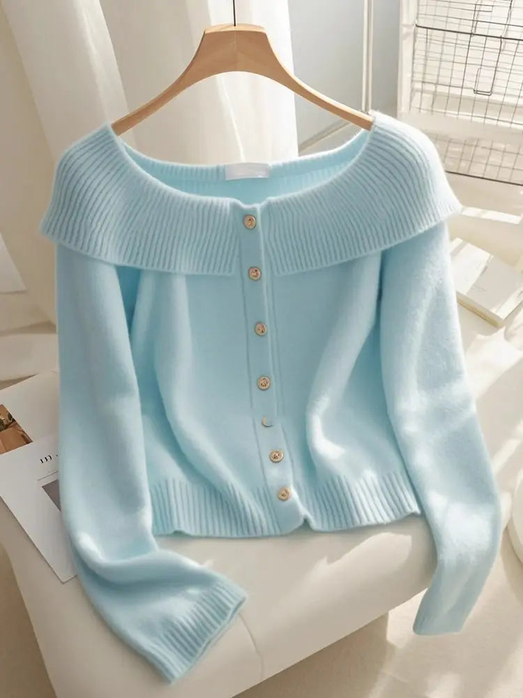 Autumn French Retro Knitted Sweaters High-End Blue Off - Vusy Kawaii Shop