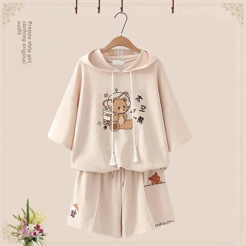 Summer Short Sleeve Sports Suit Cute Bear T-Shirt Japanese - Vusy Kawaii Shop