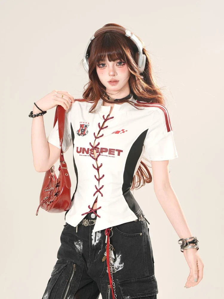 American Vintage Sexy Cut-Out Bodycon Short Sleeve T-Shirt - Vusy Kawaii Shop