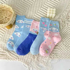 1pair Miniso Cinnamoroll Cartoon socks girl's blue combed cotton mid-tube stockings cute sanrio puppy stockings