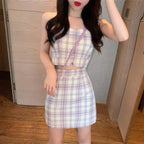 Plaid 2 Skirt Piece Set Korean Style Wide Leg Autumn - Vusy Kawaii Shop