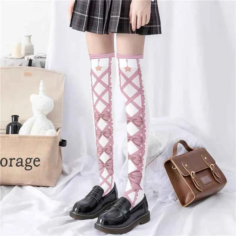 Japanese Sweet Mori Lolita Thigh Stockings Cute Angel Unicorn Kawaii Loli Soft Girl Over The Knee Stockings Halloween Role Play