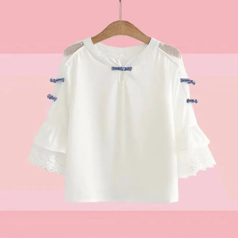 Summer Japanese Style Set Graceful Short Sleeve Blouse - Vusy Kawaii Shop