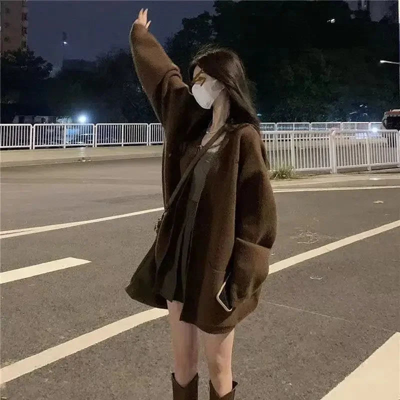 Women Suit Autumn V Neck Single Breasted Long Sleeve Knitted - Vusy Kawaii Shop
