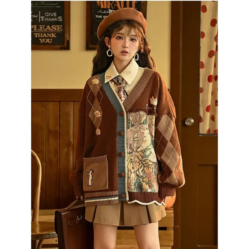 Atmosphere Feeling Vintage Sen Series Lazy Knitted V Neck - Vusy Kawaii Shop