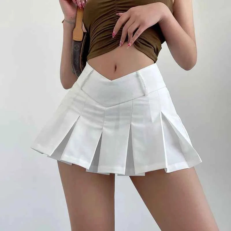 Sexy V Waist Design Pleated Skirts Summer Cute Aesthetic