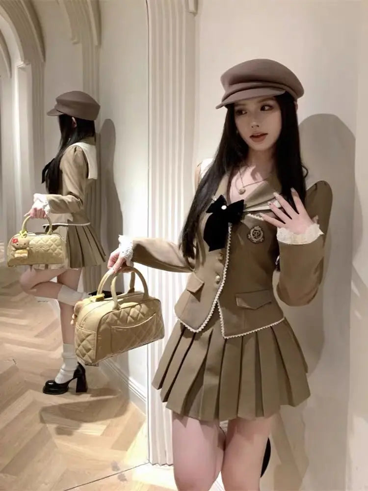 Women Two-Piece College Style Short Suit Jacket - Vusy Kawaii Shop