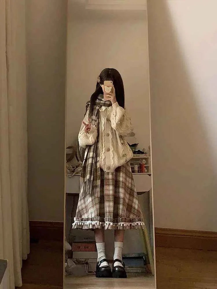 Japanese Sweet Woolen Plaid Skirt Autumn and Winter Grid
