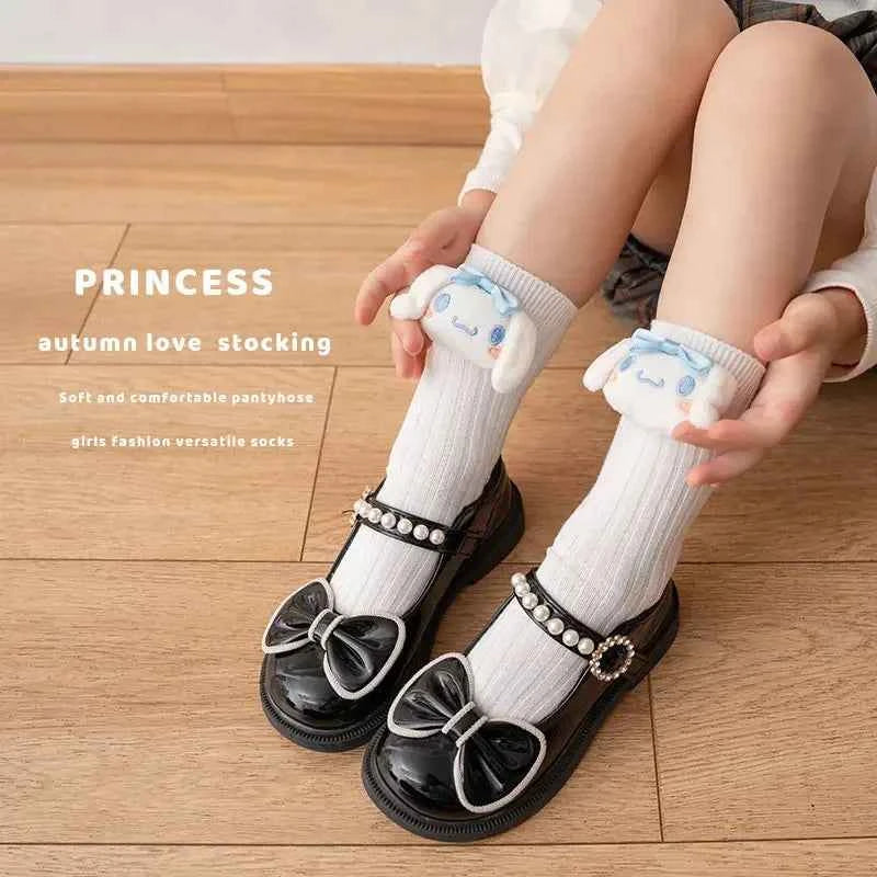 Sanrio Kuromi My Melody Hello Kitty Socks for Children's Girls Cartoon Kawaii Korean Style Mid-Tube Trendy Student Socks