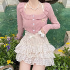 Kawaii Sweet Ruffles Square Collar Long Sleeve Cardigan Coat - Vusy Kawaii Shop