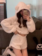 Kawaii Two Pieces Set Women Crop Hoodies and Mini Shorts - Vusy Kawaii Shop