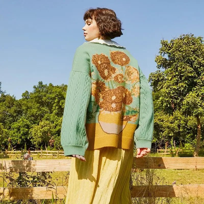Spring and Autumn Retro Lazy Style Jacquard Knitwear Jackets - Vusy Kawaii Shop
