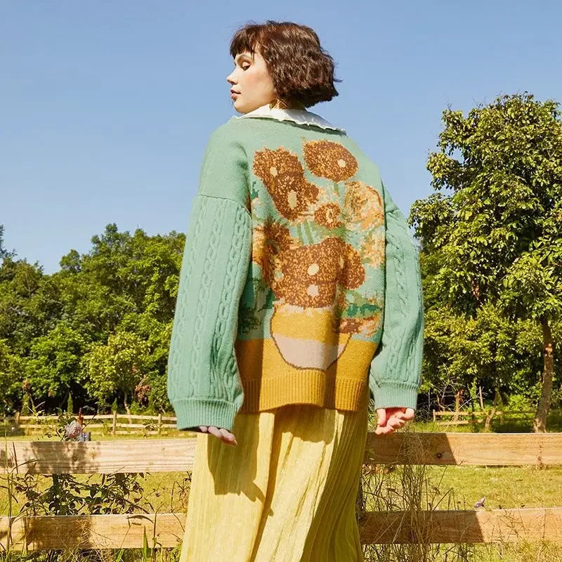 Spring and Autumn Retro Lazy Style Jacquard Knitwear Jackets - Vusy Kawaii Shop