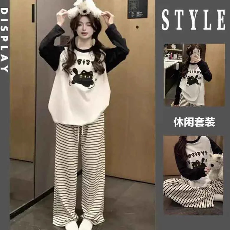 Kawaii Kuromi Long Sleeve Pajamas Set Women Anime Sanrioed Autumn Pajamas Pants Two Piece Comfort Soft Home Wear Outgoing Girls