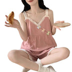 Women's New Cool Korean Version of the Japanese Summer Pajamas Female Summer Suspenders Shorts with Cushion Homewear Suit