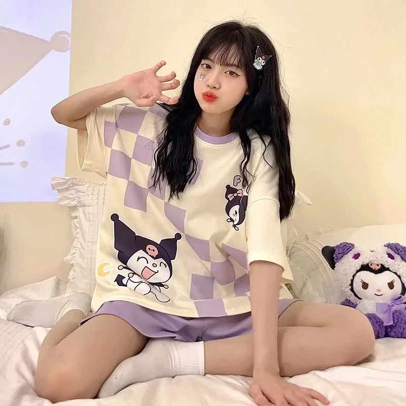 Kawaii Sanrio Anime Cinnamoroll Kuromi Pajamas Summer Simple - Vusy Kawaii Shop