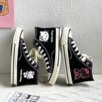 Kawaii Hello Kittys High Tops Canvas Shoes Women Sanrios Student Cartoon Graffiti Skateboard Shoes Girl Preppy Versatile Sneaker