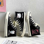 Kawaii Hello Kittys High Tops Canvas Shoes Women Sanrios Student Cartoon Graffiti Skateboard Shoes Girl Preppy Versatile Sneaker