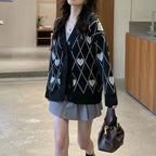 Women Heart Pattern Jacquard Sweater Long Sleeve Love Style - Vusy Kawaii Shop