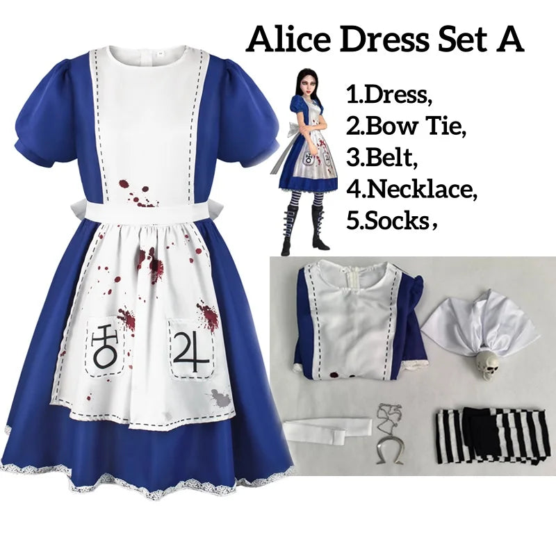 Alice Madness Returns bloody dress set A with accessories, front view
