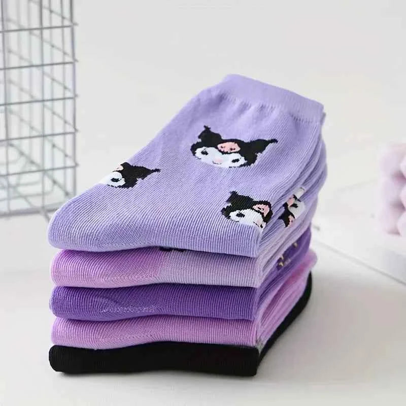 5 Pairs kawaii Sanrio Kuromi Cartoon Pattern Crew Socks Soft Breathable Socks for All Seasons Wearing Women's Stockings Hosiery