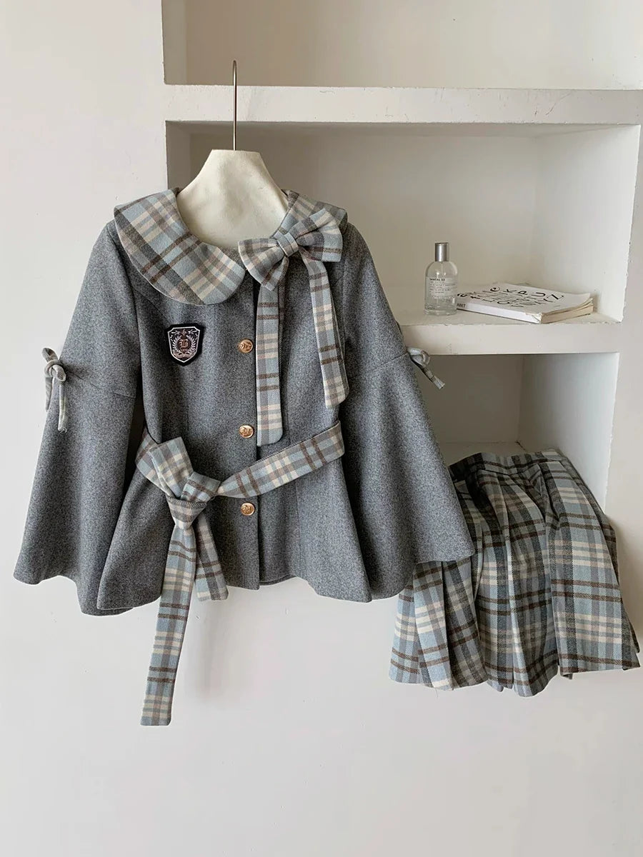 Gray plaid tweed jacket with pleated mini skirt, product photo 6