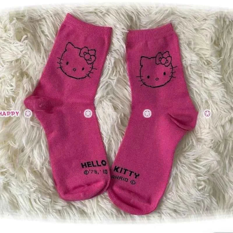 3 Pairs Female Y2K Hello Kitty Socks for Girls Medium Socks Kawaii Sanrio Accessories Socks Women Rosered Black White Sock