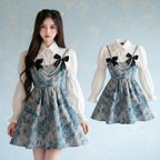 Lolita Style Sweet Blouse and Mini Sling Dress Two Piece Set - Vusy Kawaii Shop