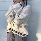 Women Winter Loose Knitted Cardigans Coat Star Embroidery - Vusy Kawaii Shop