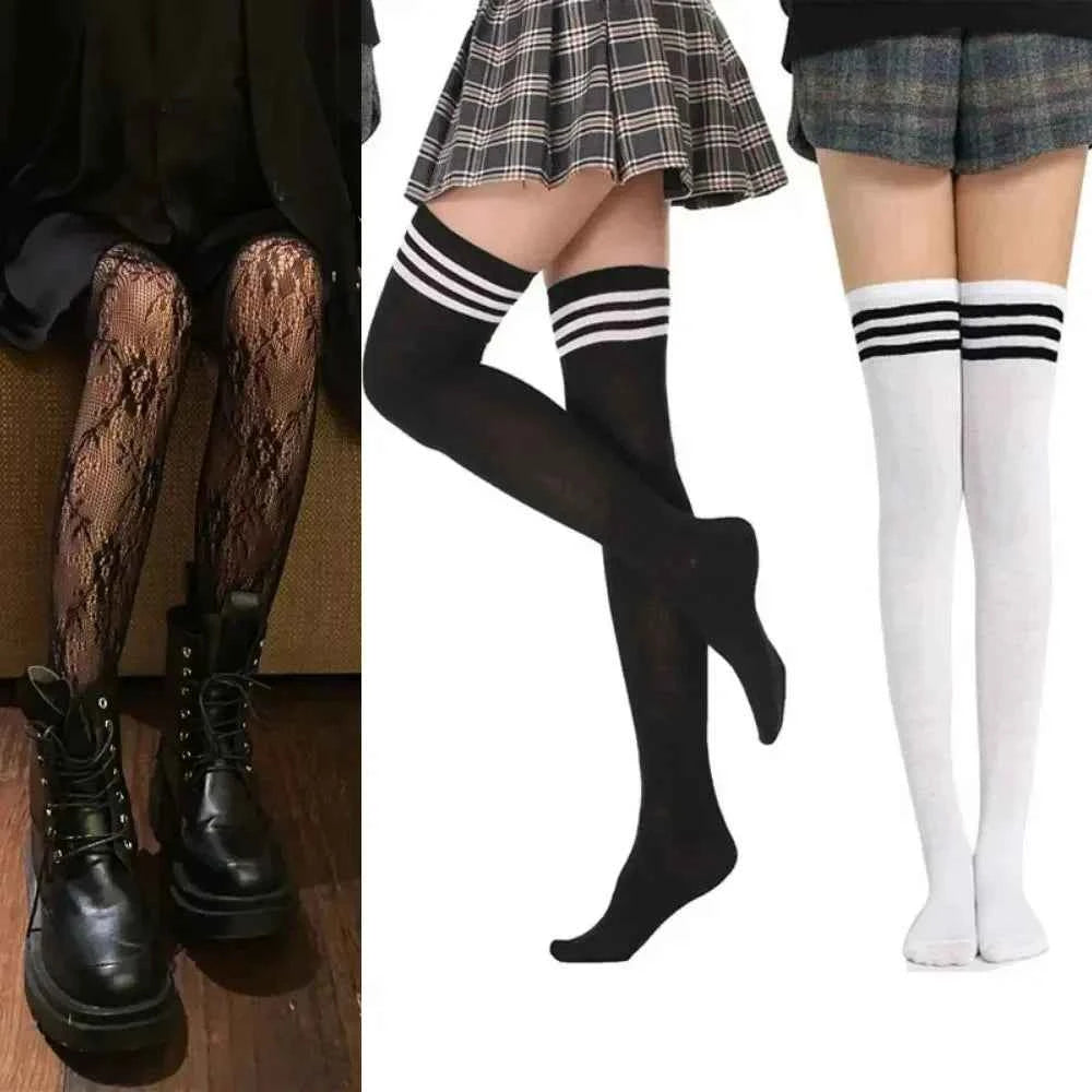 Women Over Knee Socks Thigh High Sock Girl Black White Knee Half Stockings Women Pink Long Socks Pack of One Pair