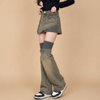 Street Punk Subculture Denim Skirt Sweet Striped Splicing - Vusy Kawaii Shop