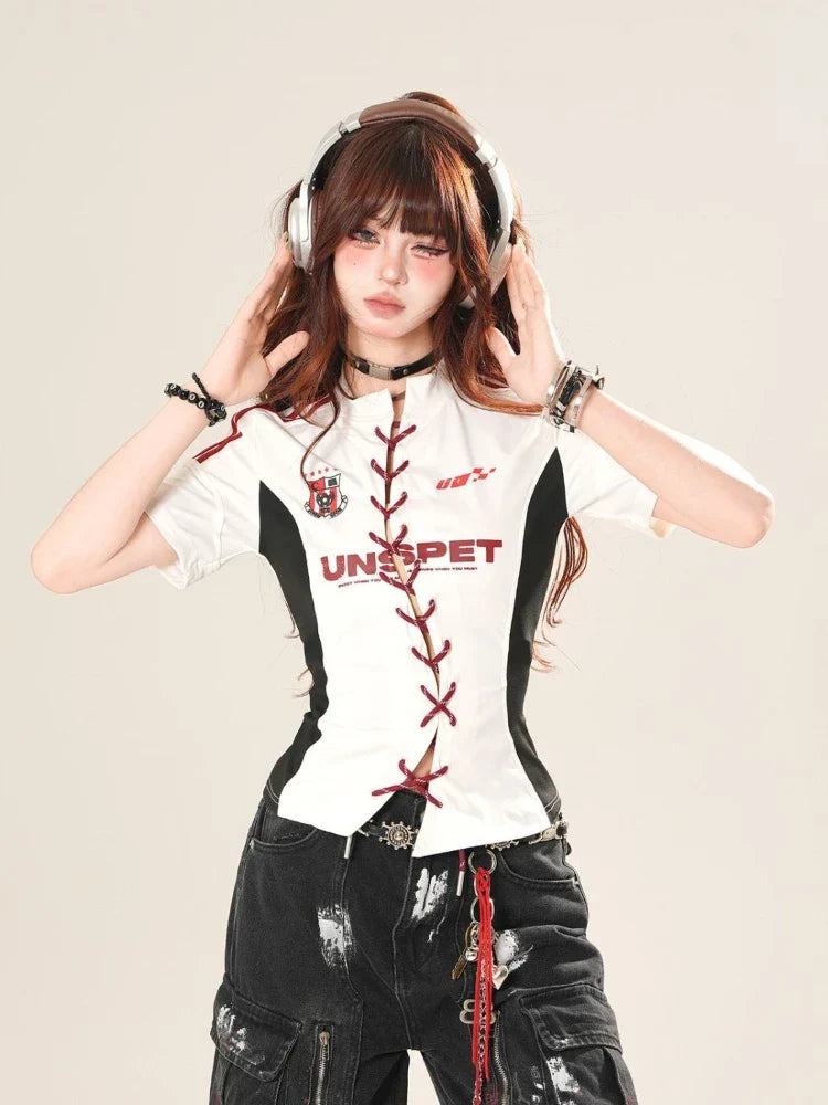 American Vintage Sexy Cut-Out Bodycon Short Sleeve T-Shirt - Vusy Kawaii Shop