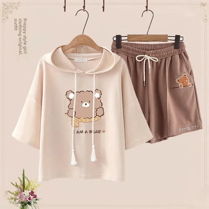 Summer Short Sleeve Sports Suit Cute Bear T-Shirt Japanese - Vusy Kawaii Shop