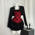Y2K Red Plaid Corset and Skirt Set