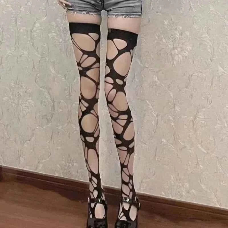 Irregular hole Stocking Women Lingerie Lolita Gothic style Erotic underwear Female Fishnet Long Socks Women's Thigh High Hosiery