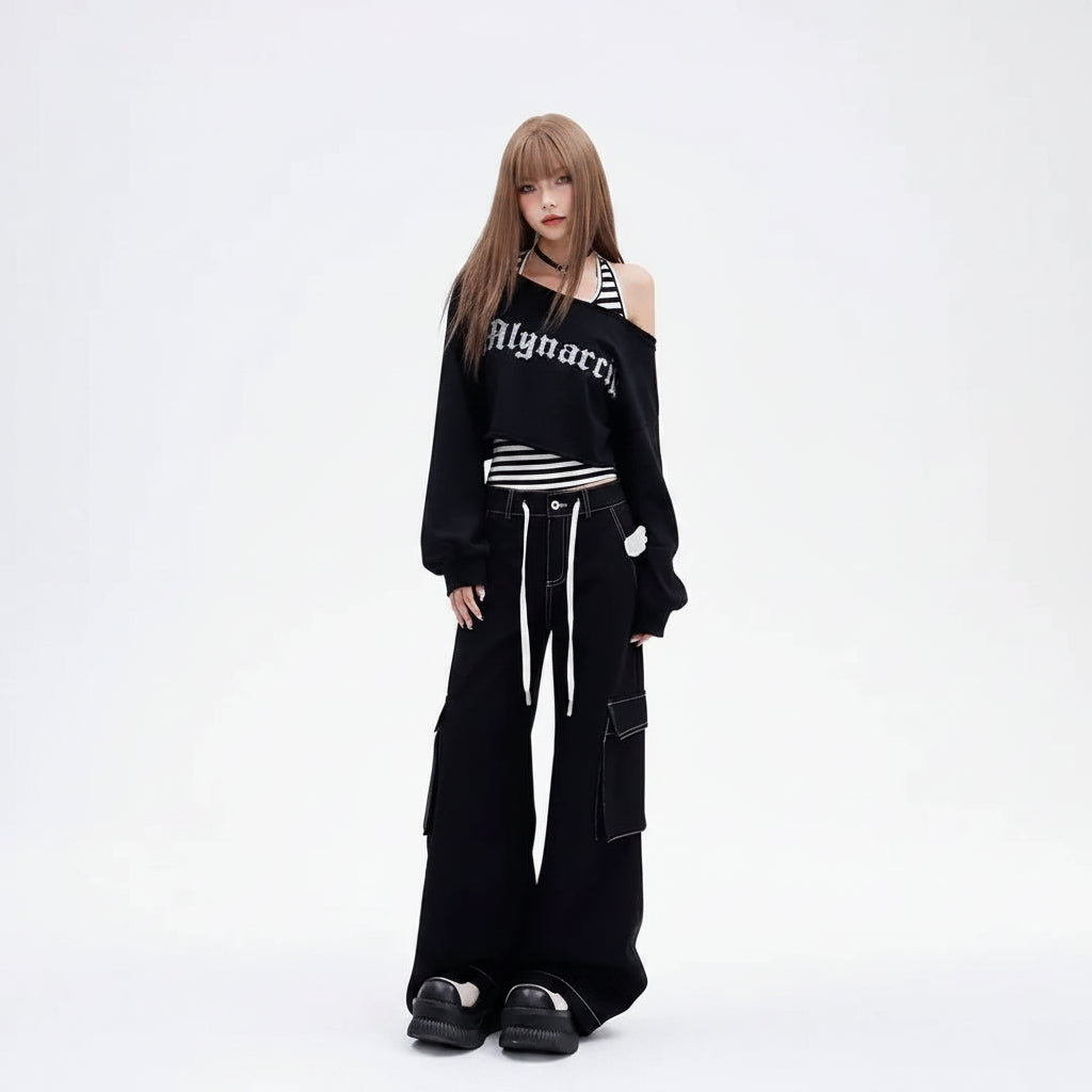 Spring-Autumn Retro Off Shoulder Short Girl Long Sleeve - Vusy Kawaii Shop