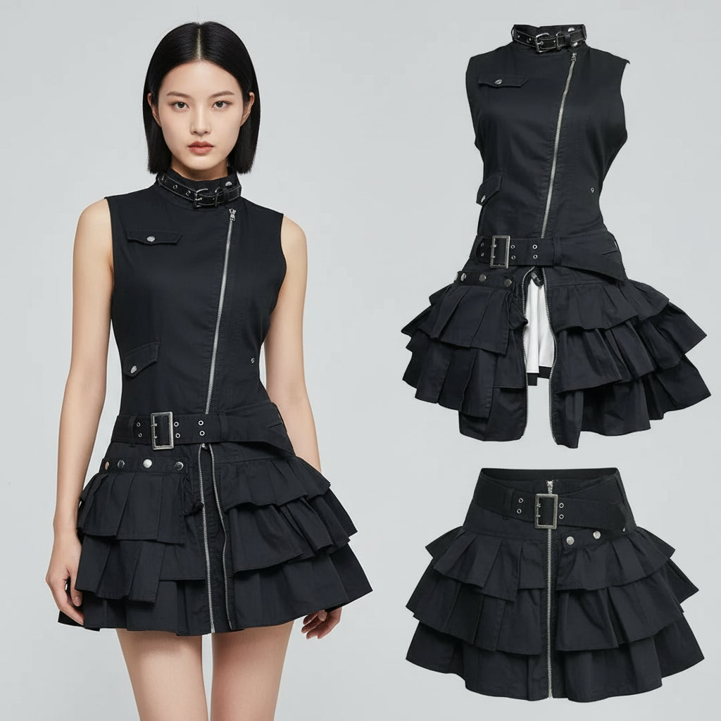 Sweet and Maillard Retro Old Style Splicing Lace Denim Neck - Vusy Kawaii Shop