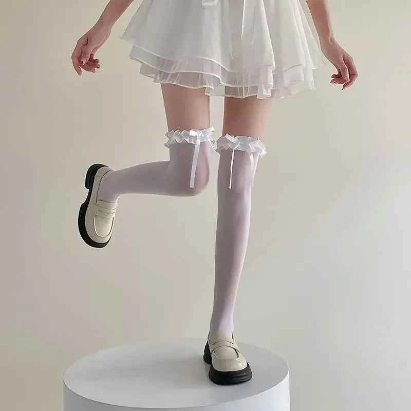 Women Korean Girls JK Silk Sock Fashion Heart Bowknot Calf Sock for Children Kids Summer JK Thin Soft Breathable Kids Stockings