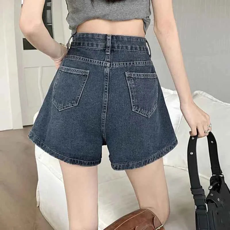 Wide Leg Jeans Shorts Women Summer High Waist Loose Vintage