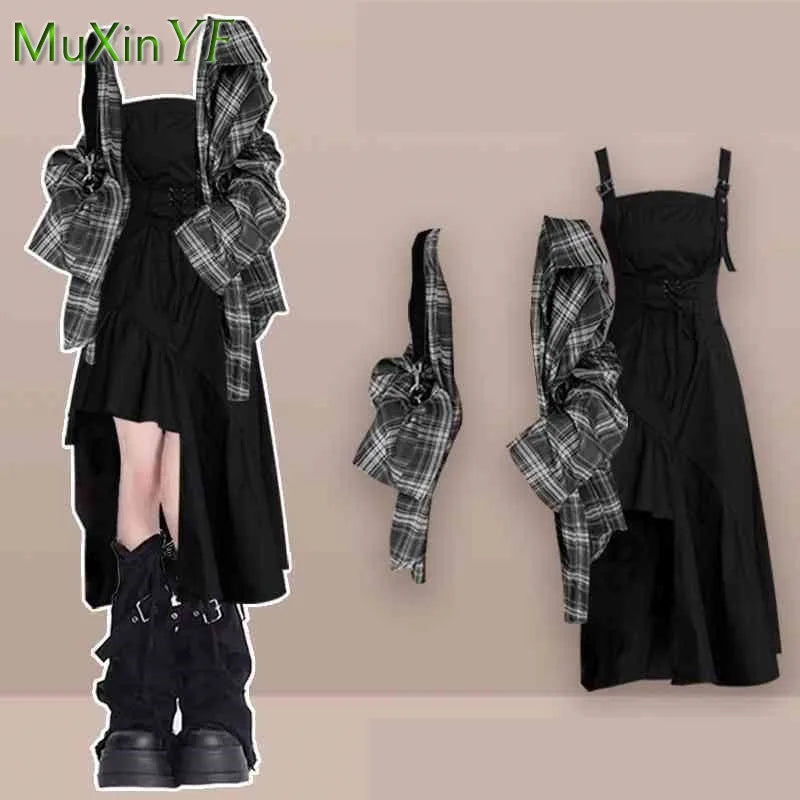 Women Spring-Summer Fashion Plaid Shirt and Irregular Dress - Vusy Kawaii Shop
