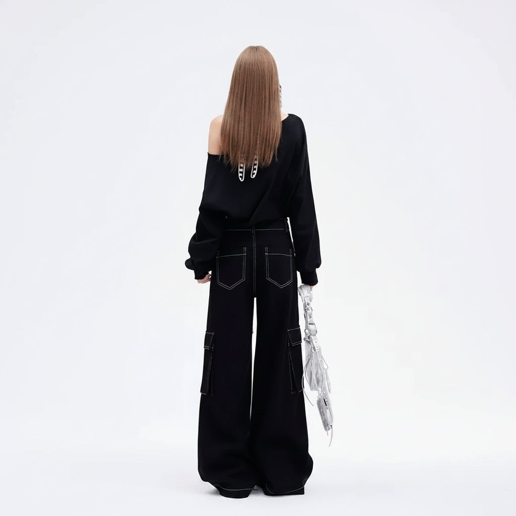 Spring-Autumn Retro Off Shoulder Short Girl Long Sleeve - Vusy Kawaii Shop
