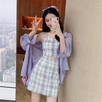 Plaid 2 Skirt Piece Set Korean Style Wide Leg Autumn - Vusy Kawaii Shop