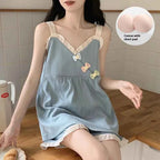 Women's New Cool Korean Version of the Japanese Summer Pajamas Female Summer Suspenders Shorts with Cushion Homewear Suit