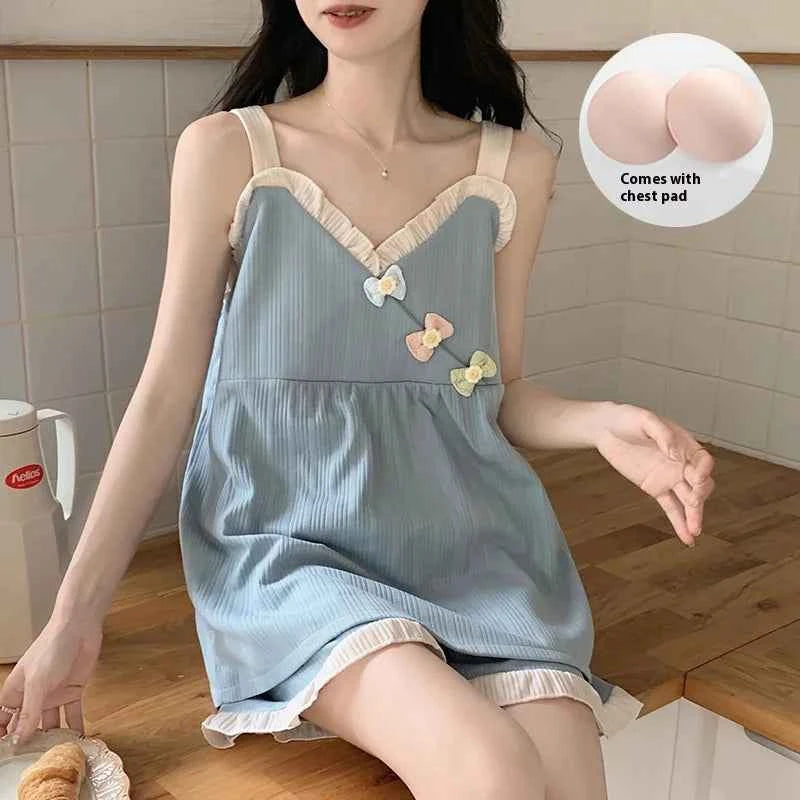 Women's New Cool Korean Version of the Japanese Summer Pajamas Female Summer Suspenders Shorts with Cushion Homewear Suit